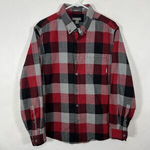Eddie Bauer Classic Fit Button Down Flannel Shirt Mens Large Red Black Plaid